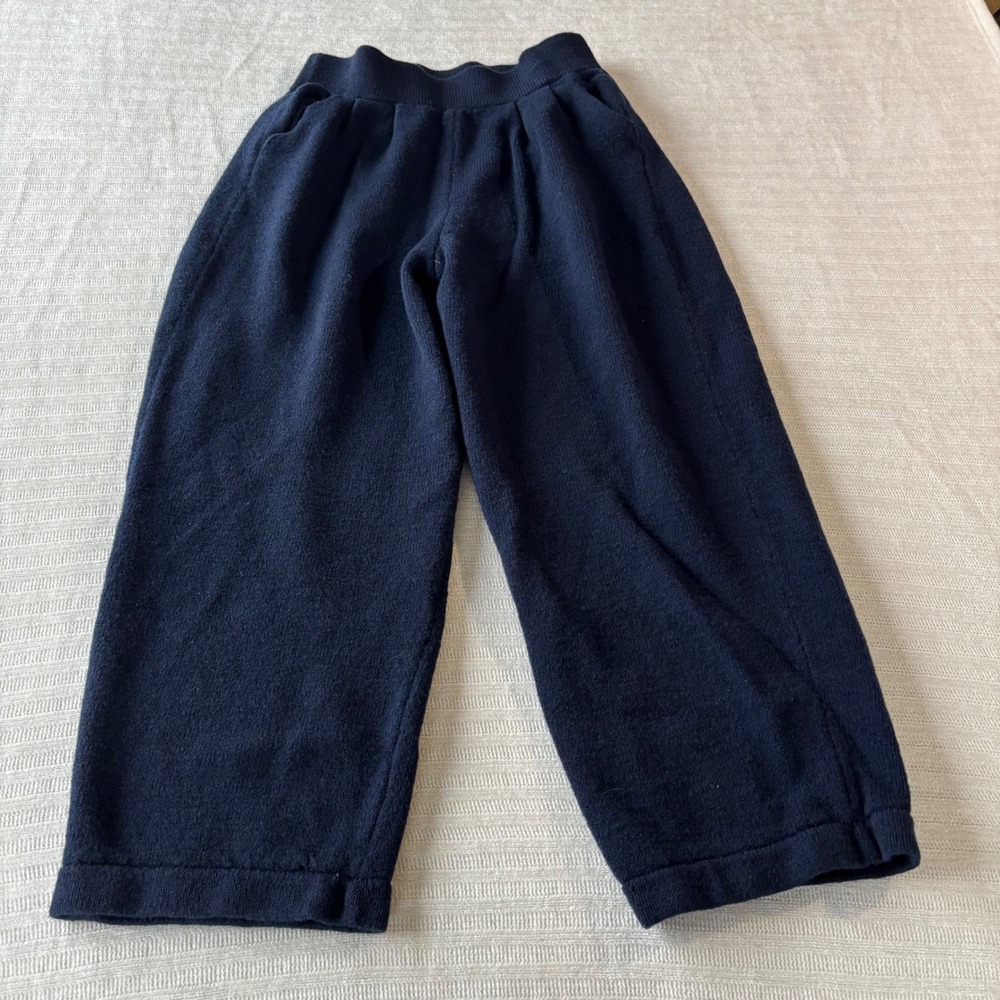St. John Sportswear Navy Blue Santana Knit Pleated Wide Leg Pants Size 4 USA